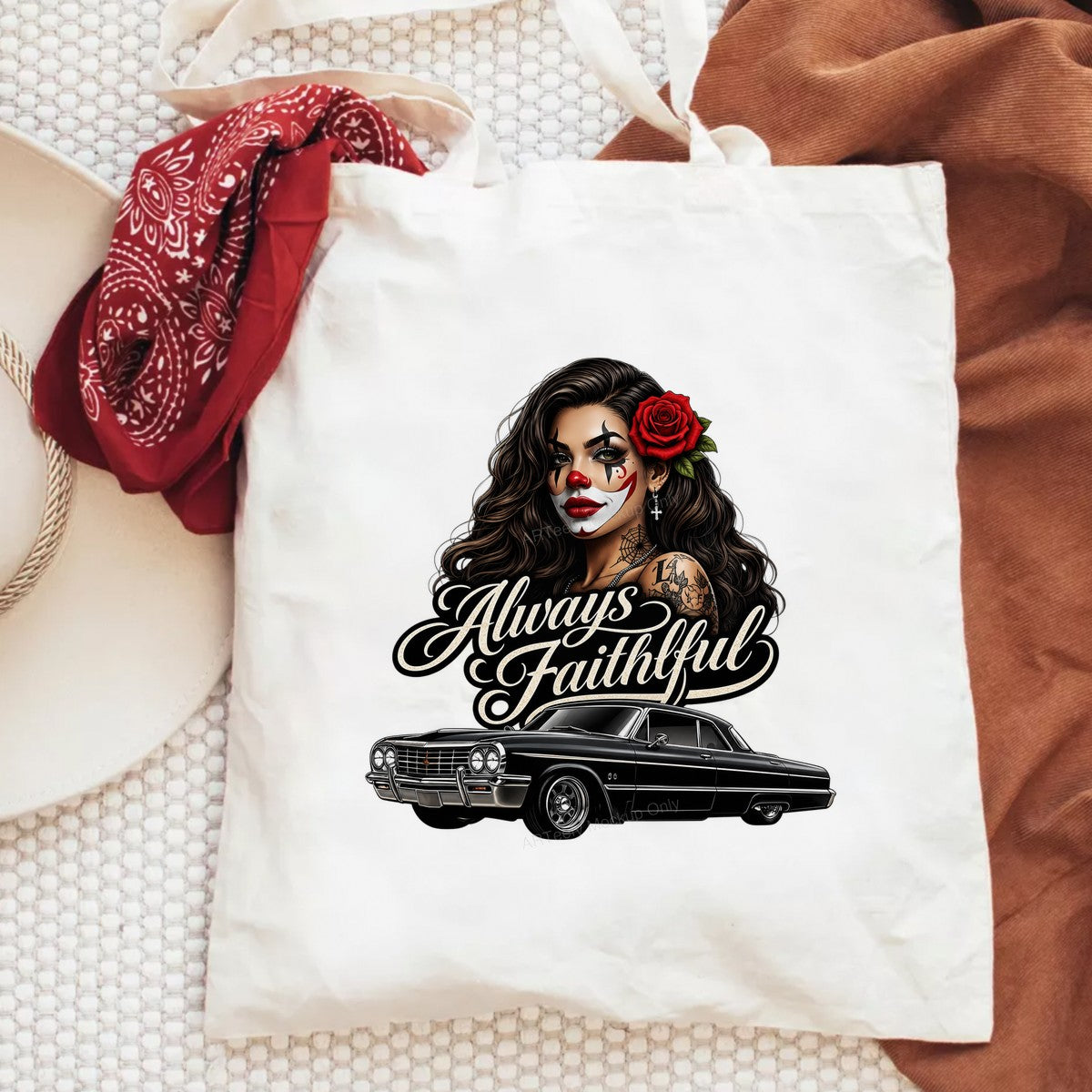 DTF Heat Transfer Always Faithful Chicana Rose and Lowrider Car Graphic for T Shirts Hoodies and Streetwear Apparel - 6