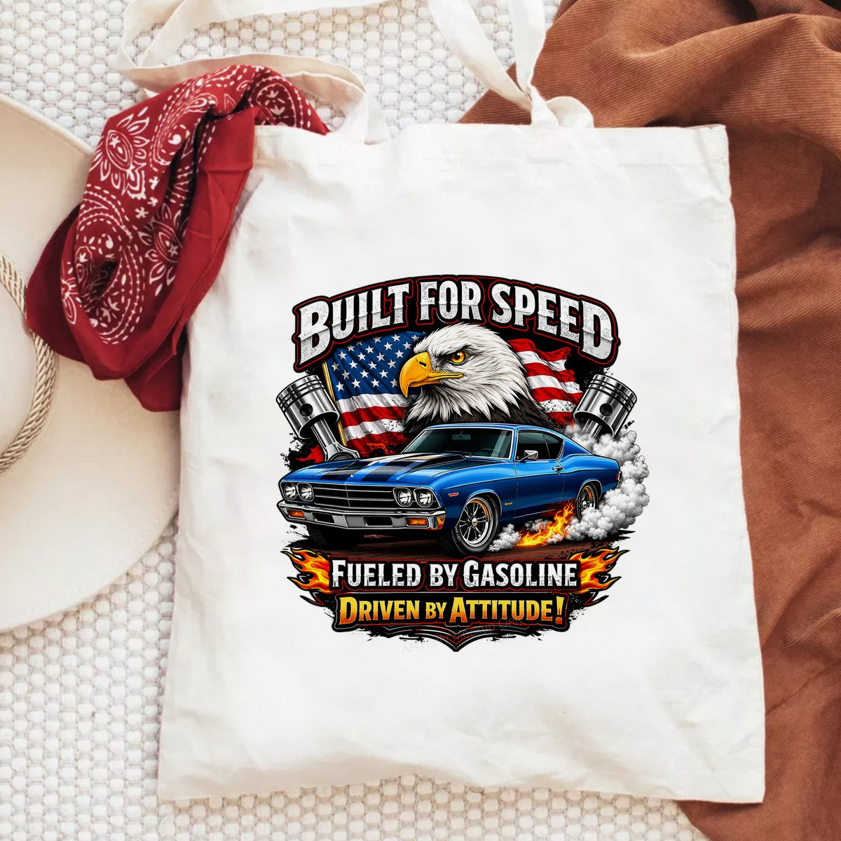 DTF Transfer Built For Speed Muscle Car Eagle American Flag Graphic for T Shirts Hoodies and Garage Wear - 6