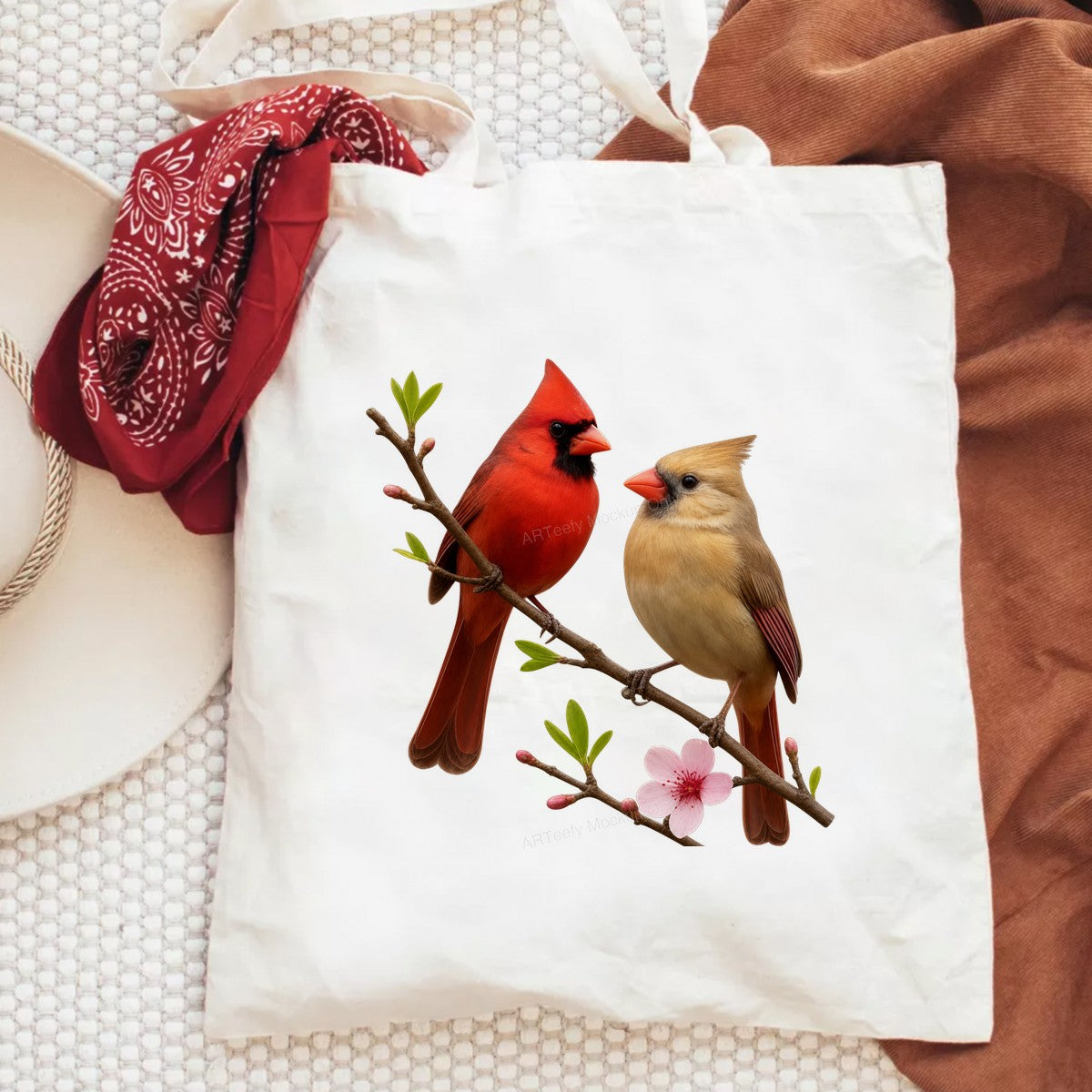 DTF Heat Transfer Red and Yellow Cardinals on Blossom Branch Realistic Bird Art for T Shirts Hoodies and Tote Bags - 6