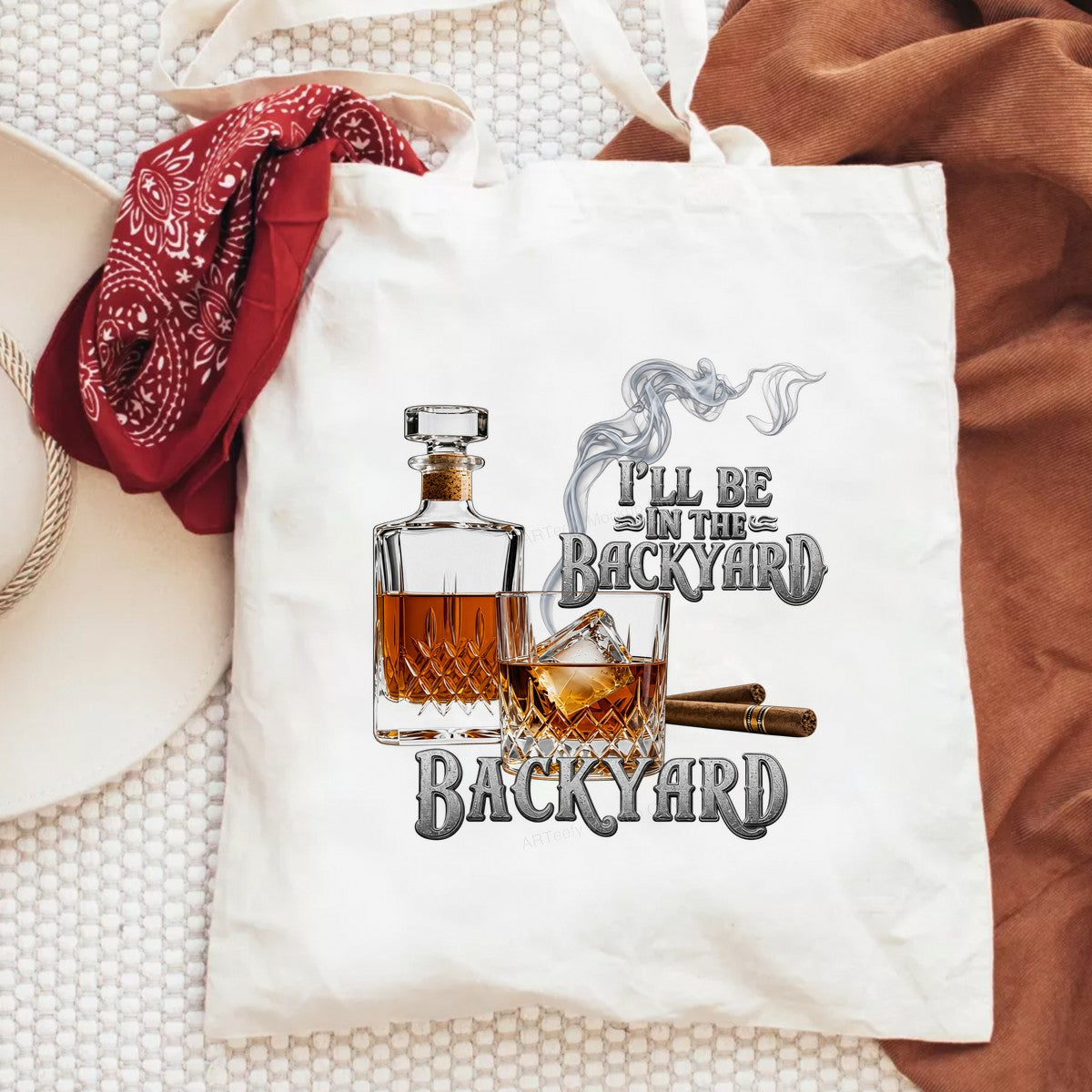 DTF Transfer I’ll Be In The Backyard Whiskey Glass and Cigar Graphic for T Shirts Hoodies and Gifts - 6