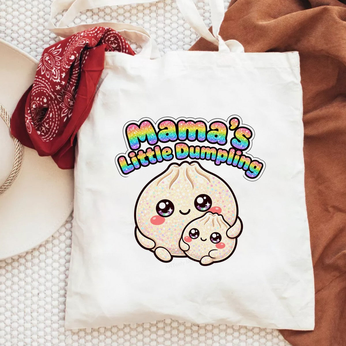 DTF Transfer Mama’s Little Dumpling Rainbow Glitter Kawaii Dumpling Graphic for T Shirts Hoodies and Gifts - 6