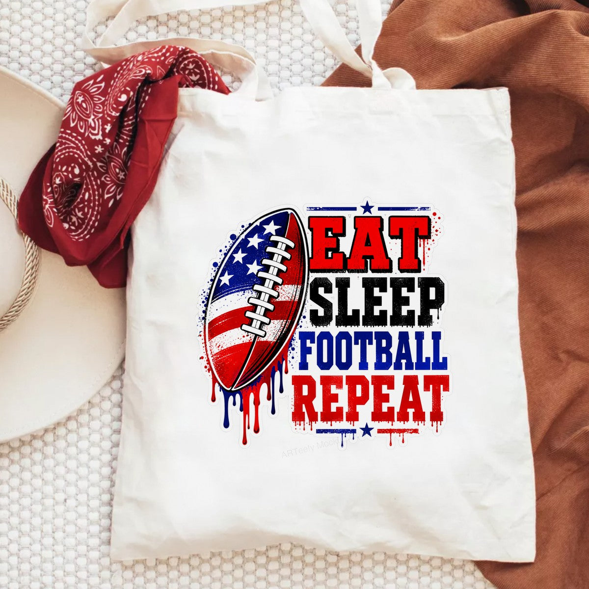 DTF Heat Transfer Eat Sleep Football Repeat Patriotic Dripping Text Graphic for T Shirts Hoodies and Game Day Apparel - 6