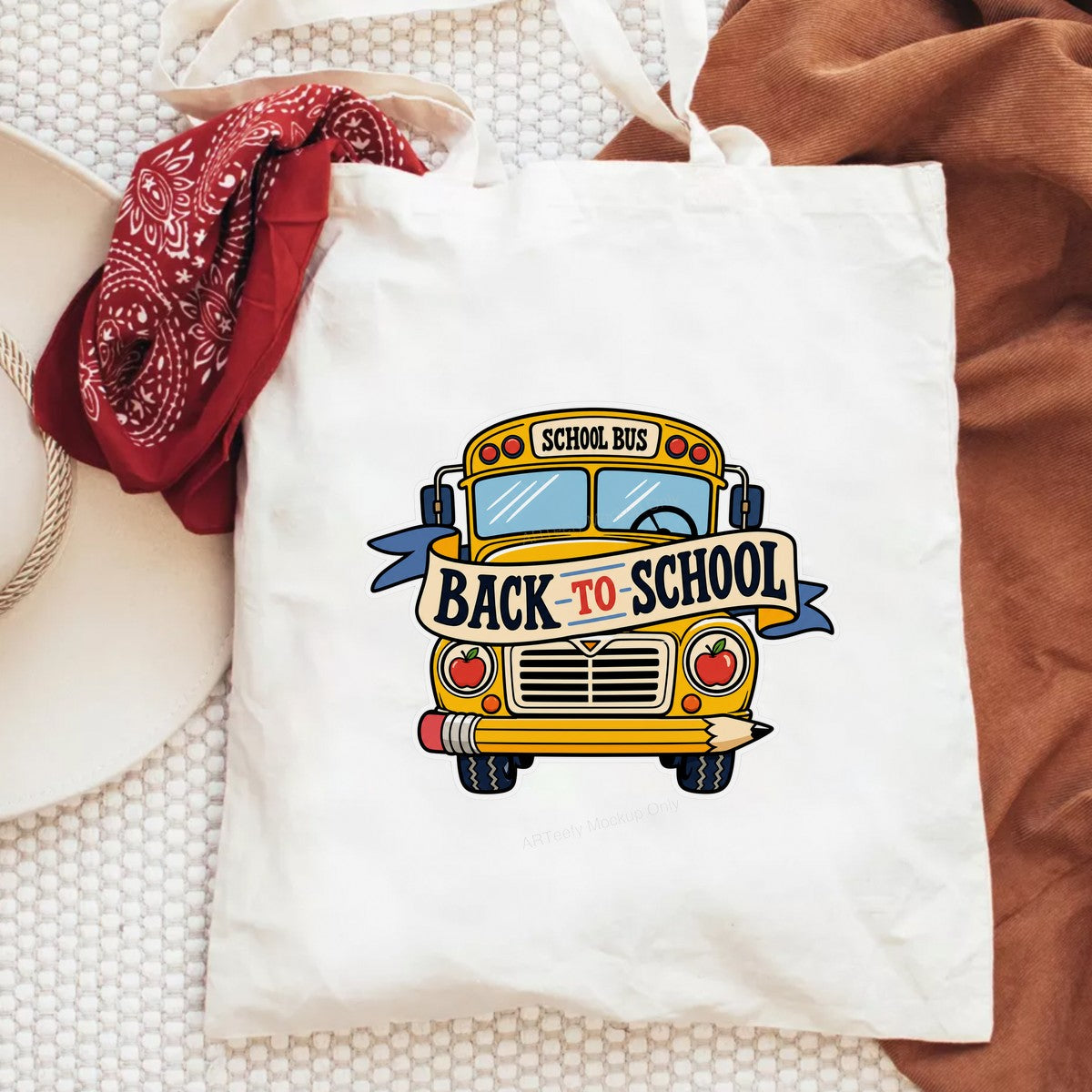 DTF Transfer Back To School Yellow School Bus with Pencil and Apples Graphic for T Shirts Hoodies and Tote Bags - 6