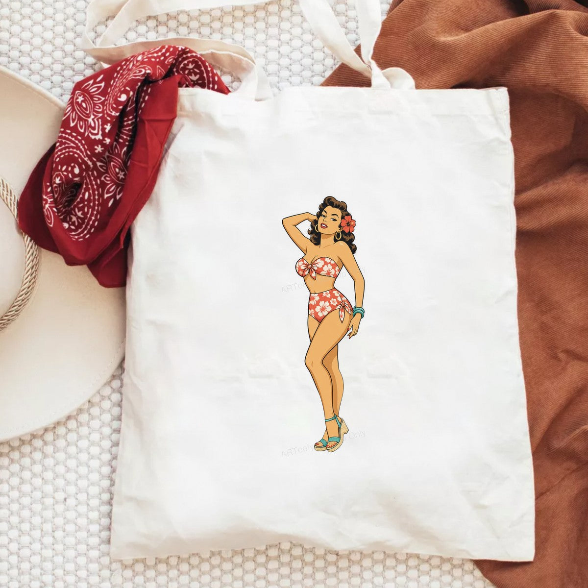 DTF Transfer Retro Pin Up Woman in Floral Bikini Graphic for T Shirts Hoodies and Beachwear - 6