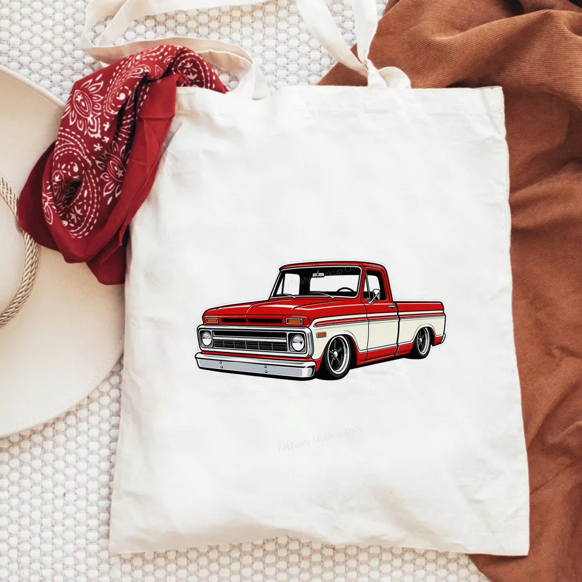 DTF Heat Transfer Classic Red Lowrider Pickup Truck Cartoon Graphic for T Shirts Hoodies and Car Enthusiast Gifts - 6