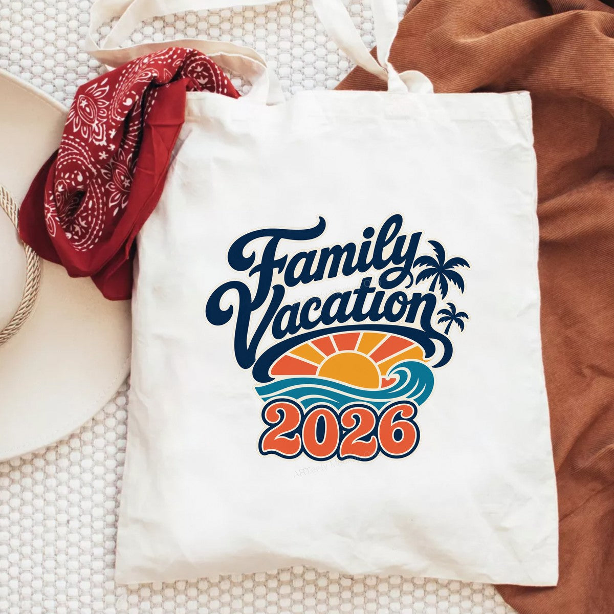 DTF Heat Transfer Family Vacation 2026 Sunset Beach Wave Graphic for T Shirts Hoodies and Tote Bags - 6