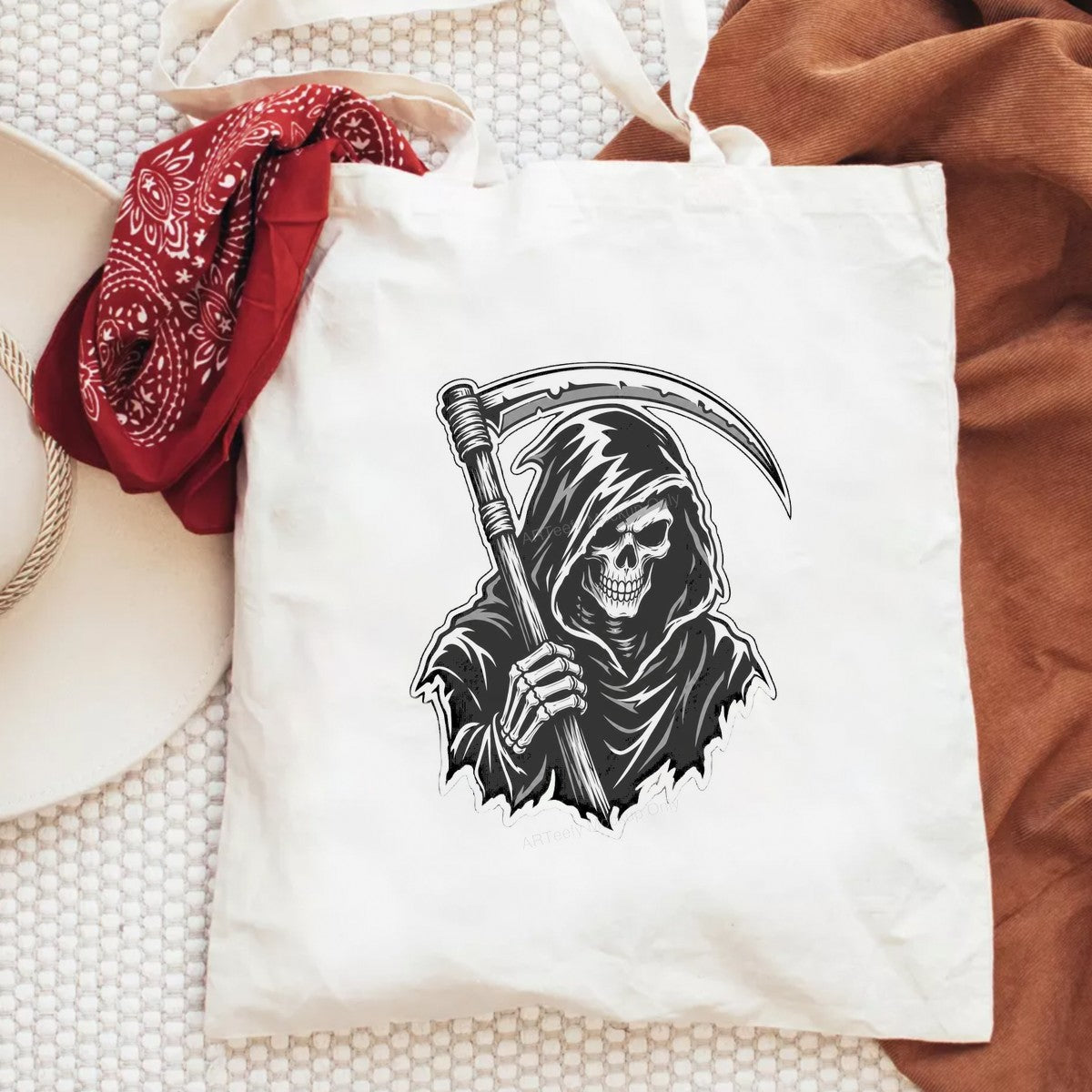 DTF Heat Transfer Grim Reaper with Scythe Dark Hooded Skull Graphic for T Shirts Hoodies and Streetwear Apparel - 6