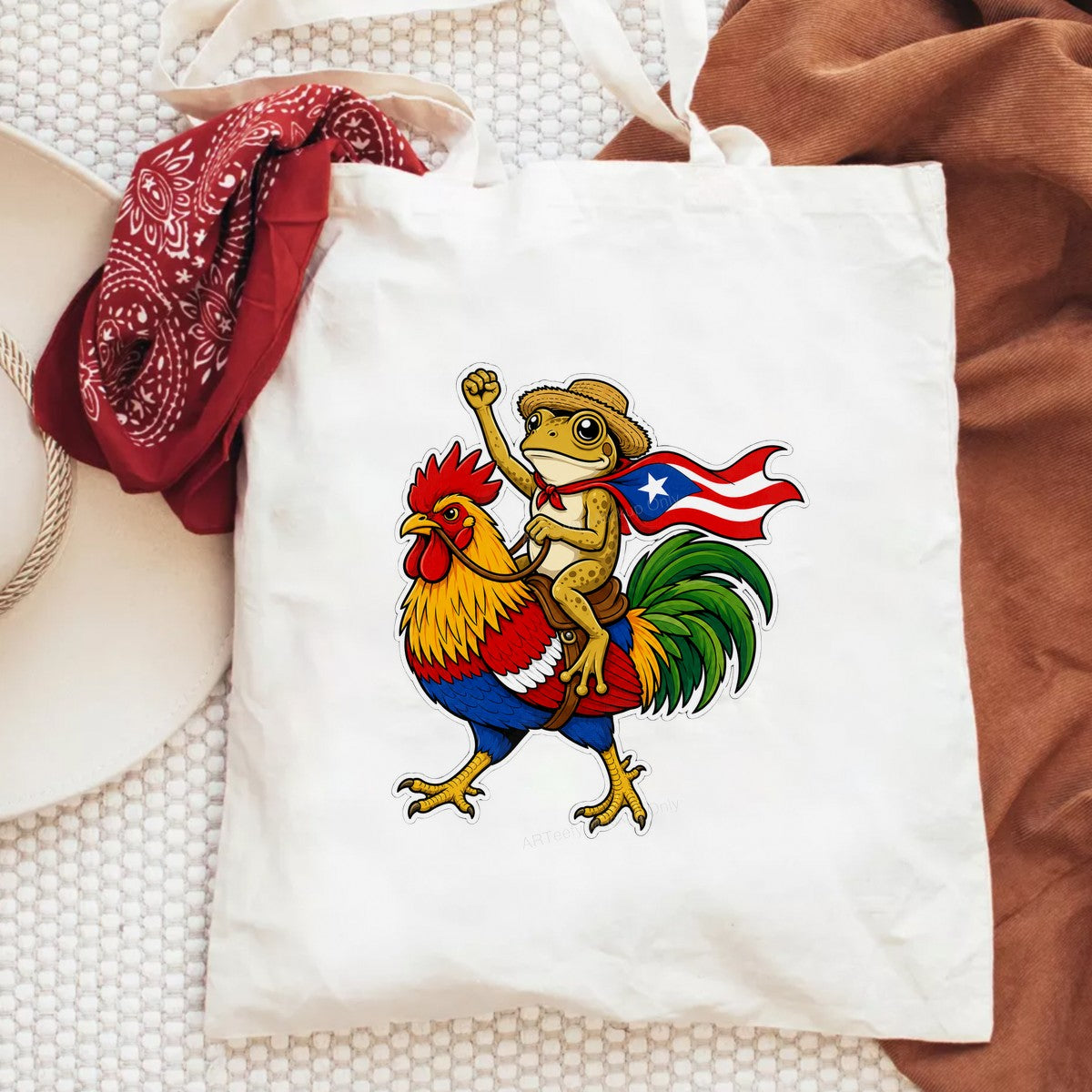 DTF Heat Transfer Puerto Rico Flag Coqui Frog Riding Rooster Cartoon Graphic for T Shirts Hoodies and Tote Bags - 6