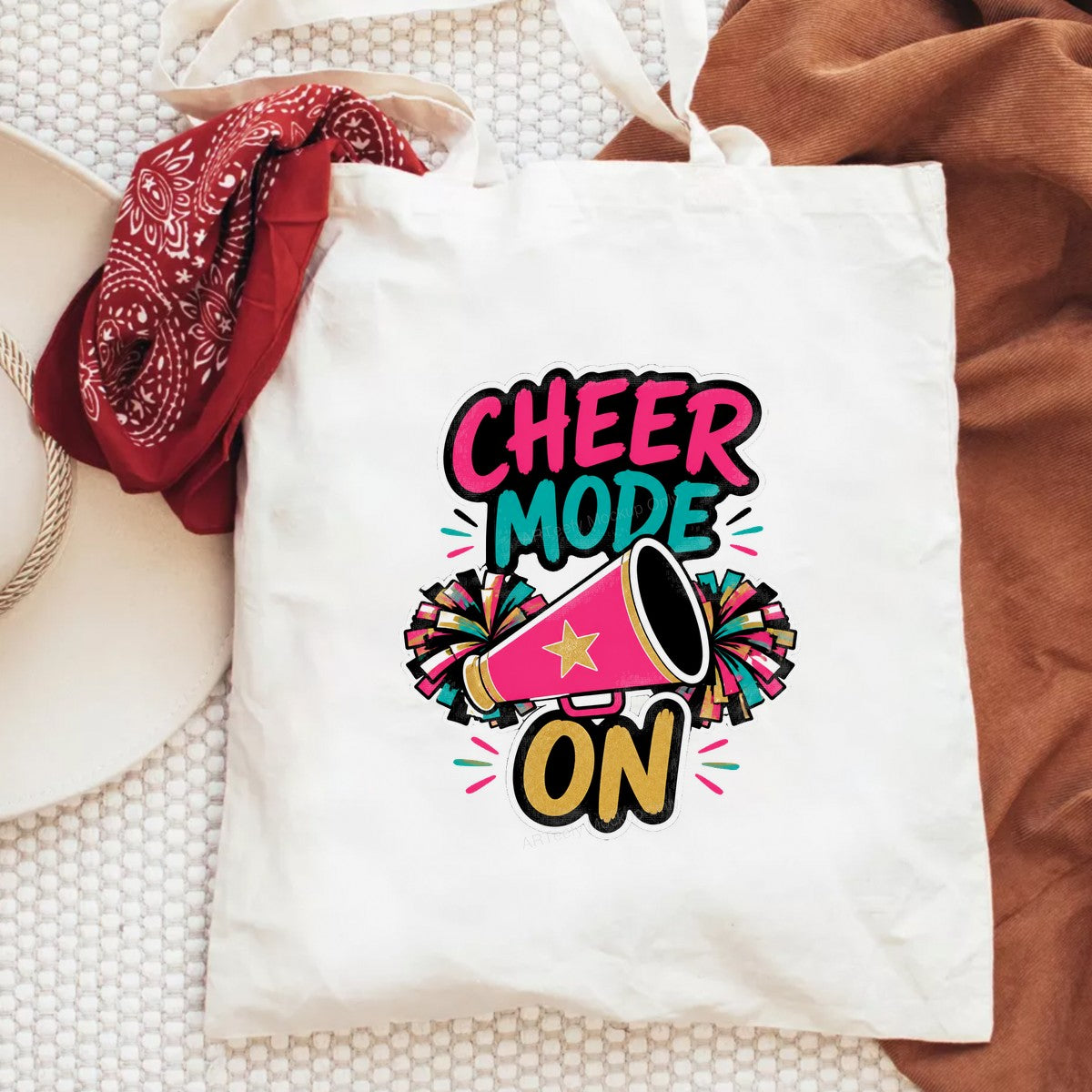 DTF Transfer Cheer Mode On Megaphone and Pom Poms Graphic for T Shirts Hoodies and Game Day Apparel - 6