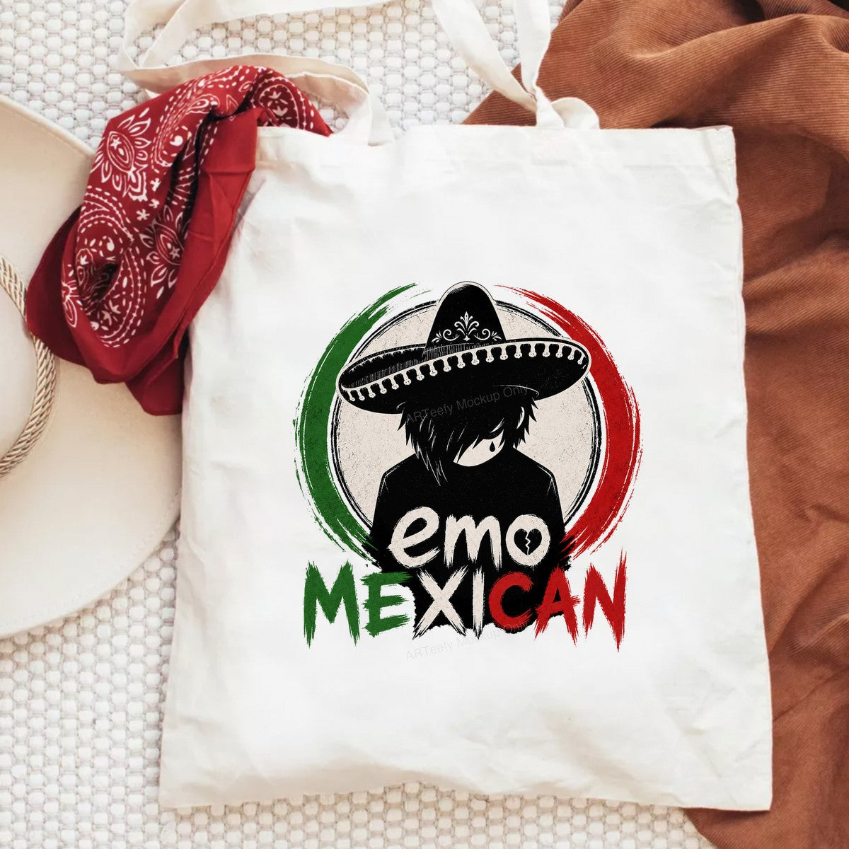 DTF Heat Transfer Emo Mexican Sombrero Character with Grunge Flag Circle for T Shirts Hoodies and Gifts - 6