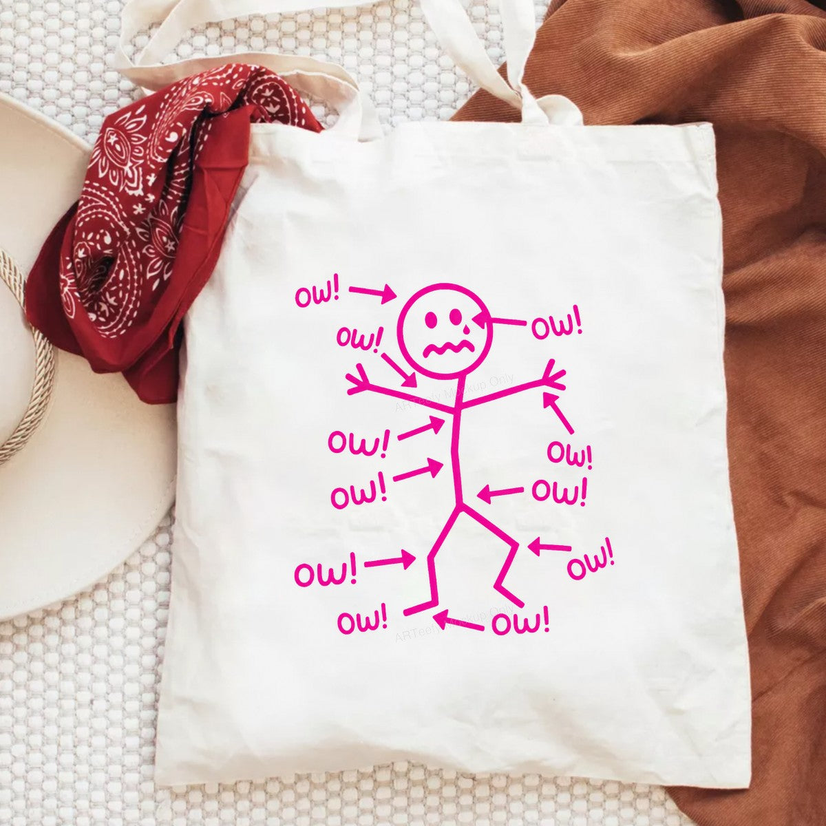 Funny Graphic Transfer Pink Stick Figure “Ow” Pain Diagram Cartoon for T Shirts Hoodies and Casual Wear - 6