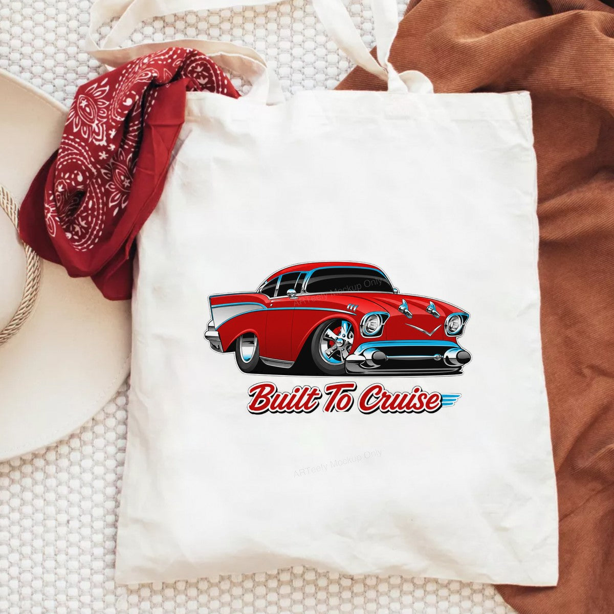 DTF Transfer Built To Cruise Red Classic Car Cartoon Graphic for T Shirts Hoodies and Tote Bags - 6