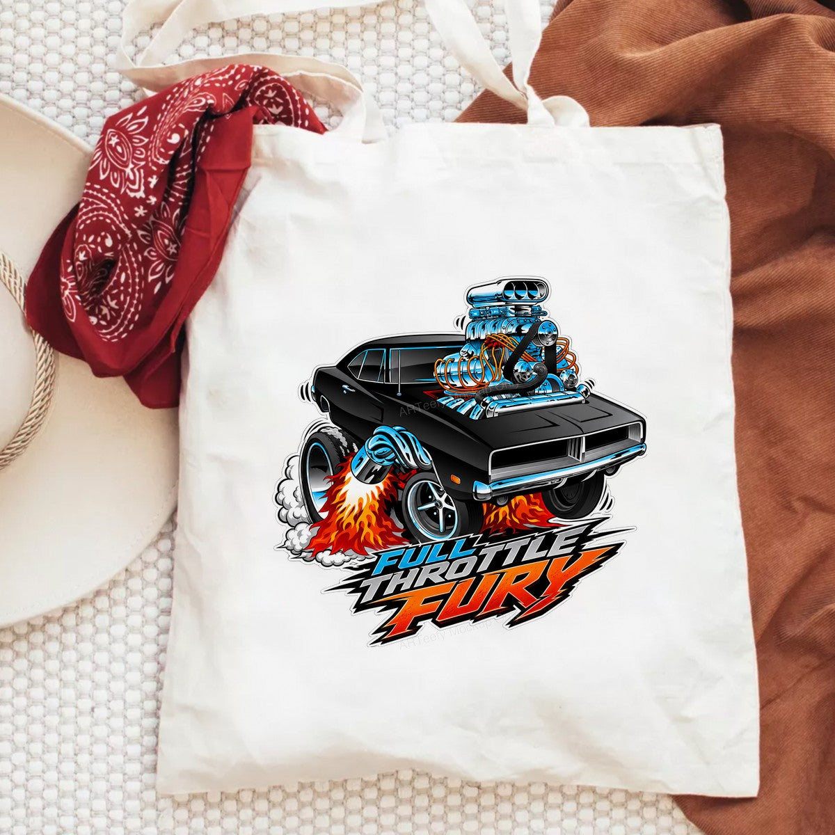 DTF Heat Transfer Full Throttle Fury Muscle Car Flame Graphic for T Shirts Hoodies and Racing Apparel - 6