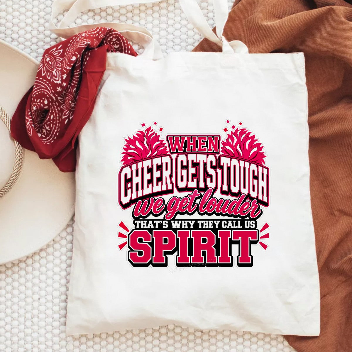 DTF Transfer When Cheer Gets Tough We Get Louder Spirit Quote Pink Pom Pom Graphic for T Shirts Hoodies and Cheer Apparel - 6