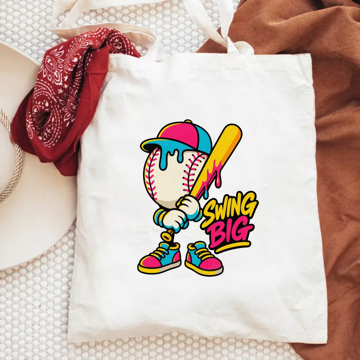 DTF Heat Transfer Swing Big Baseball Character Neon Cartoon Graphic for T Shirts Hoodies and Baseball Apparel - 6