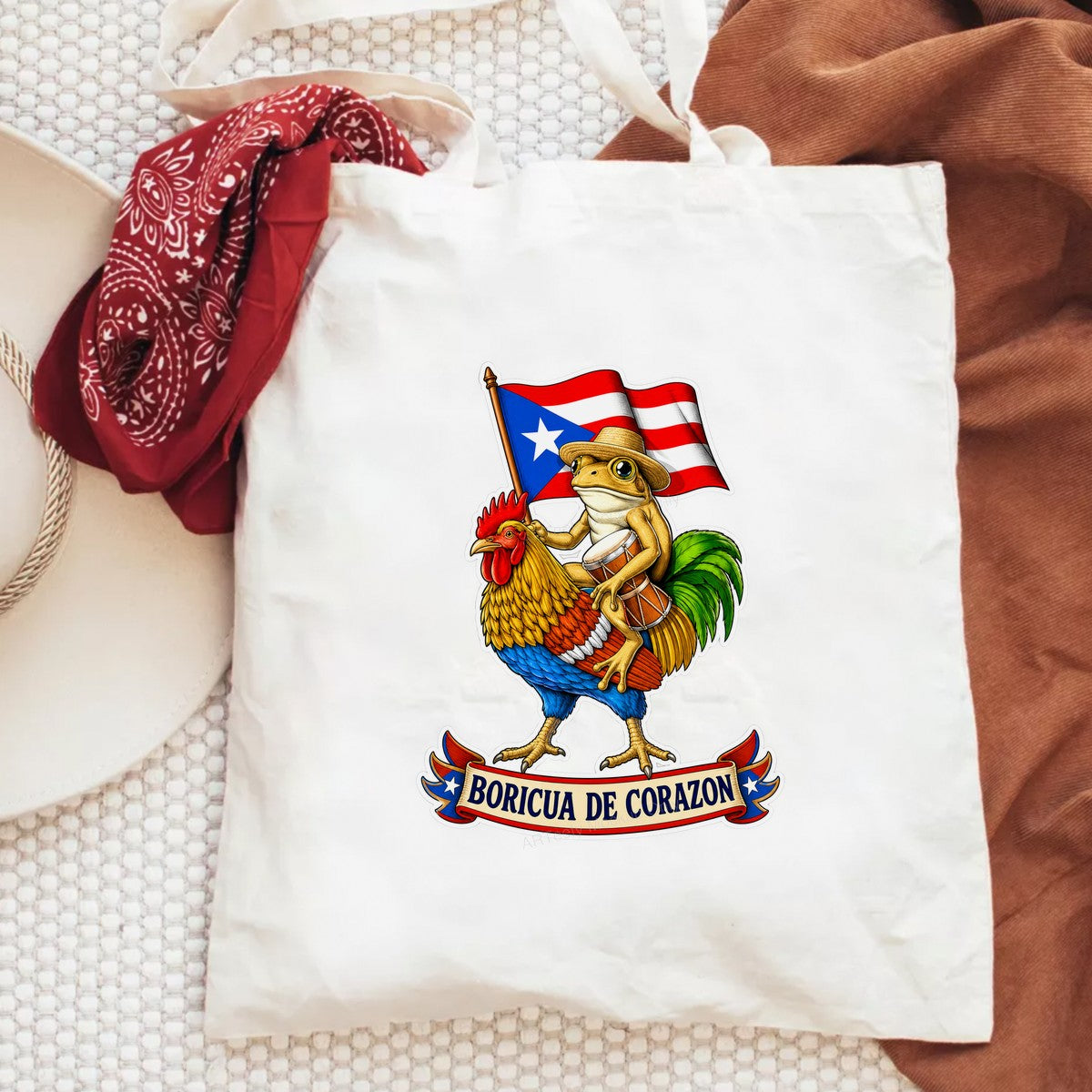 DTF Heat Transfer Boricua De Corazon Coqui Frog on Rooster Puerto Rican Flag Graphic for T Shirts Hoodies and Tote Bags - 6