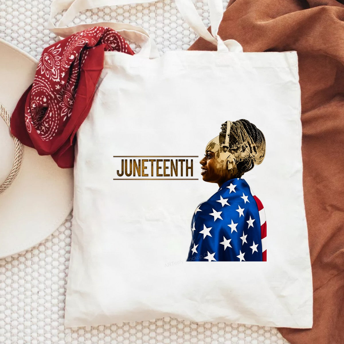 DTF Heat Transfer Juneteenth Woman Wrapped in American Flag Graphic for T Shirts Hoodies and Tote Bags - 6