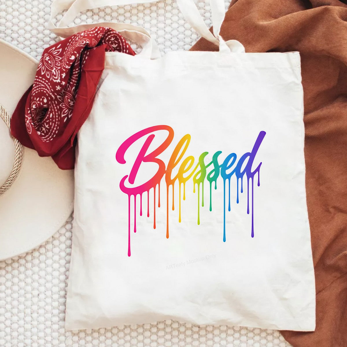 Christian Heat Transfer Blessed Rainbow Dripping Text Graphic for T Shirts Hoodies and Tote Bags - 6