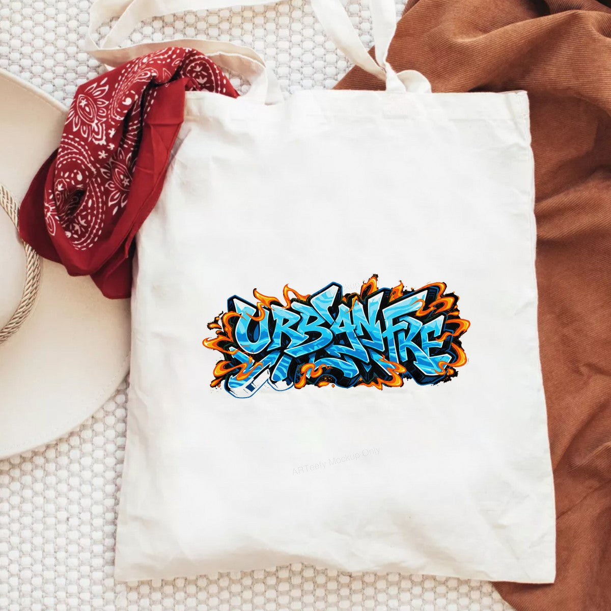 DTF Heat Transfer Urban Fire Graffiti Text Blue Flame Street Art Graphic for T Shirts Hoodies and Tote Bags - 6