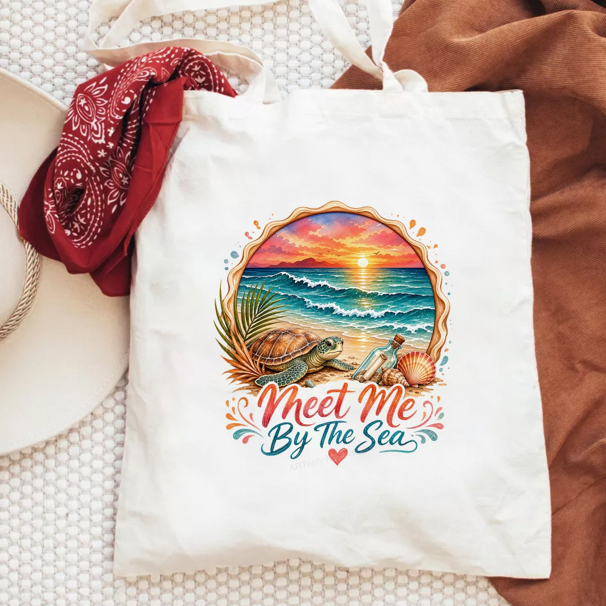 DTF Heat Transfer Meet Me By The Sea Turtle Sunset Beach Graphic for T Shirts Hoodies and Tote Bags - 6