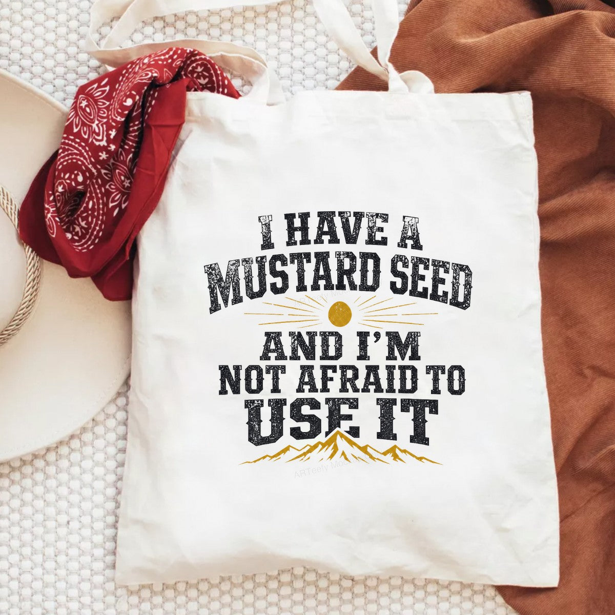Christian Heat Transfer I Have a Mustard Seed Quote Vintage Sun and Mountain Graphic for T Shirts Hoodies and Tote Bags - 6