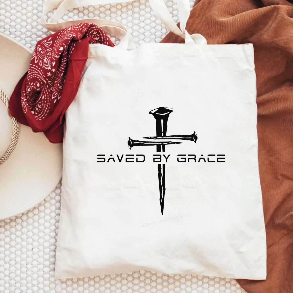 Christian Heat Transfer Saved By Grace Nail Cross Graphic for T Shirts Hoodies and Tote Bags - 6