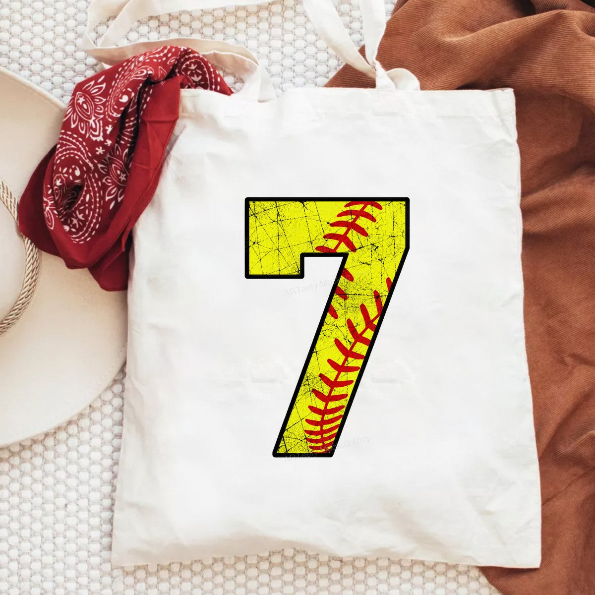 DTF Heat Transfer Number 7 Yellow Softball Stitch Graphic for Team Jerseys T Shirts and Hoodies - 6