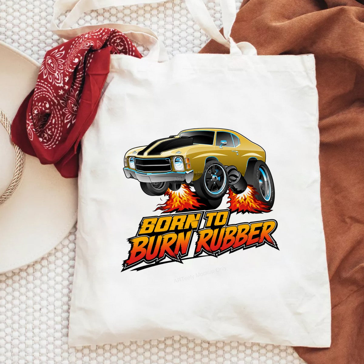 DTF Transfer Born To Burn Rubber Muscle Car Flames Graphic for T Shirts Hoodies and Racing Apparel - 6