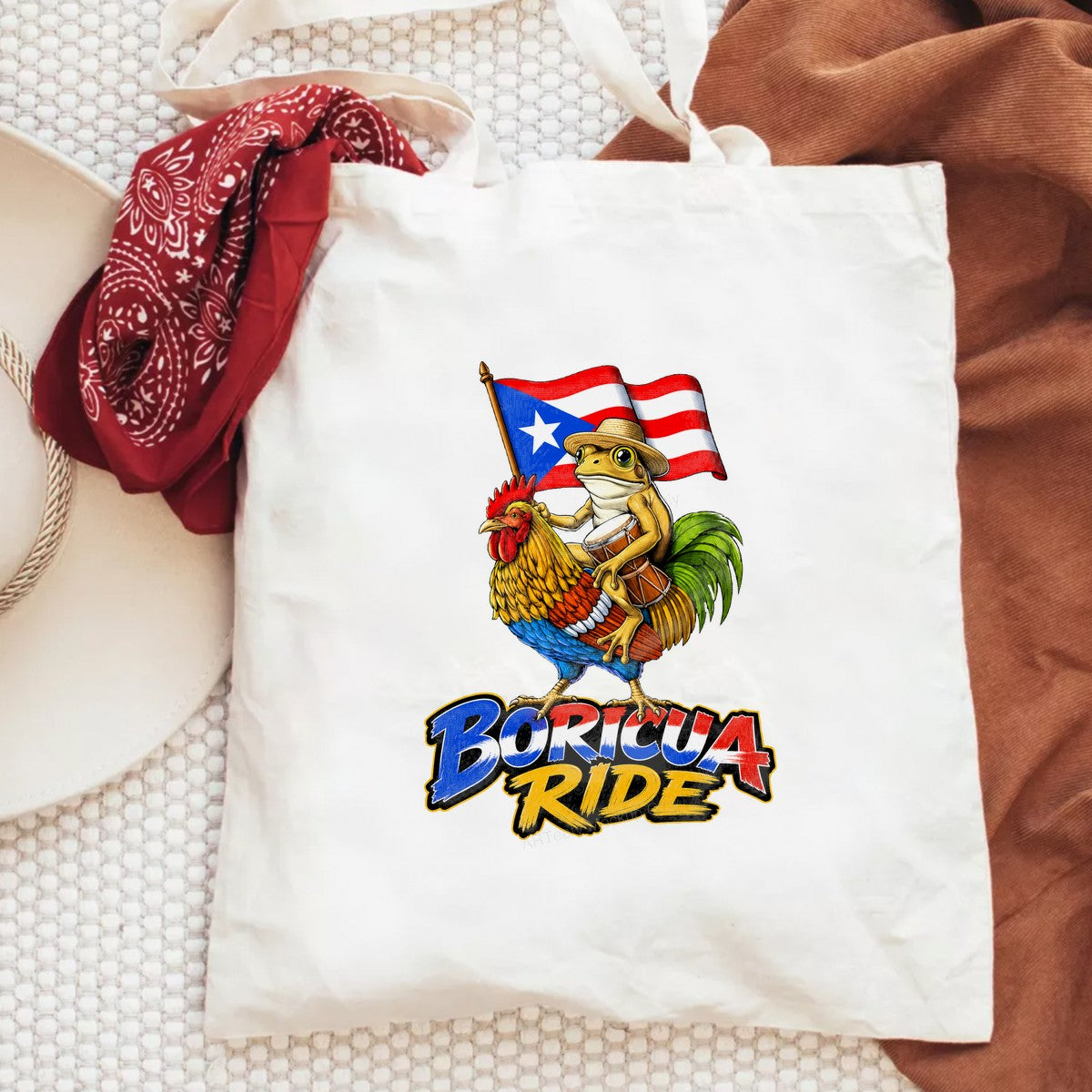 DTF Transfer Boricua Ride Coqui Frog on Rooster with Puerto Rico Flag Graphic for T Shirts Hoodies and Tote Bags - 6