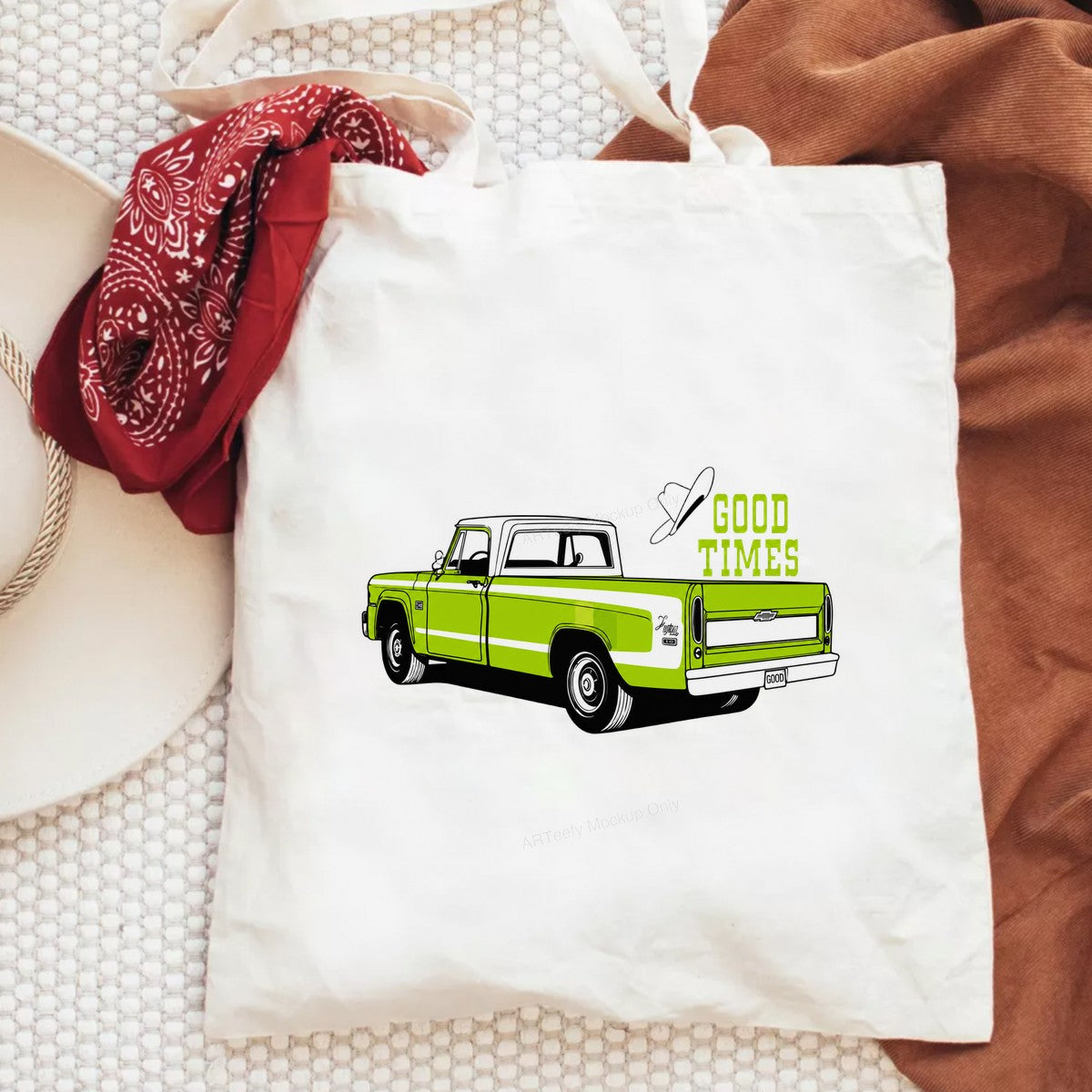 Western Heat Transfer Retro Green Pickup Truck Good Times Quote Graphic for T Shirts Hoodies and Tote Bags - 6