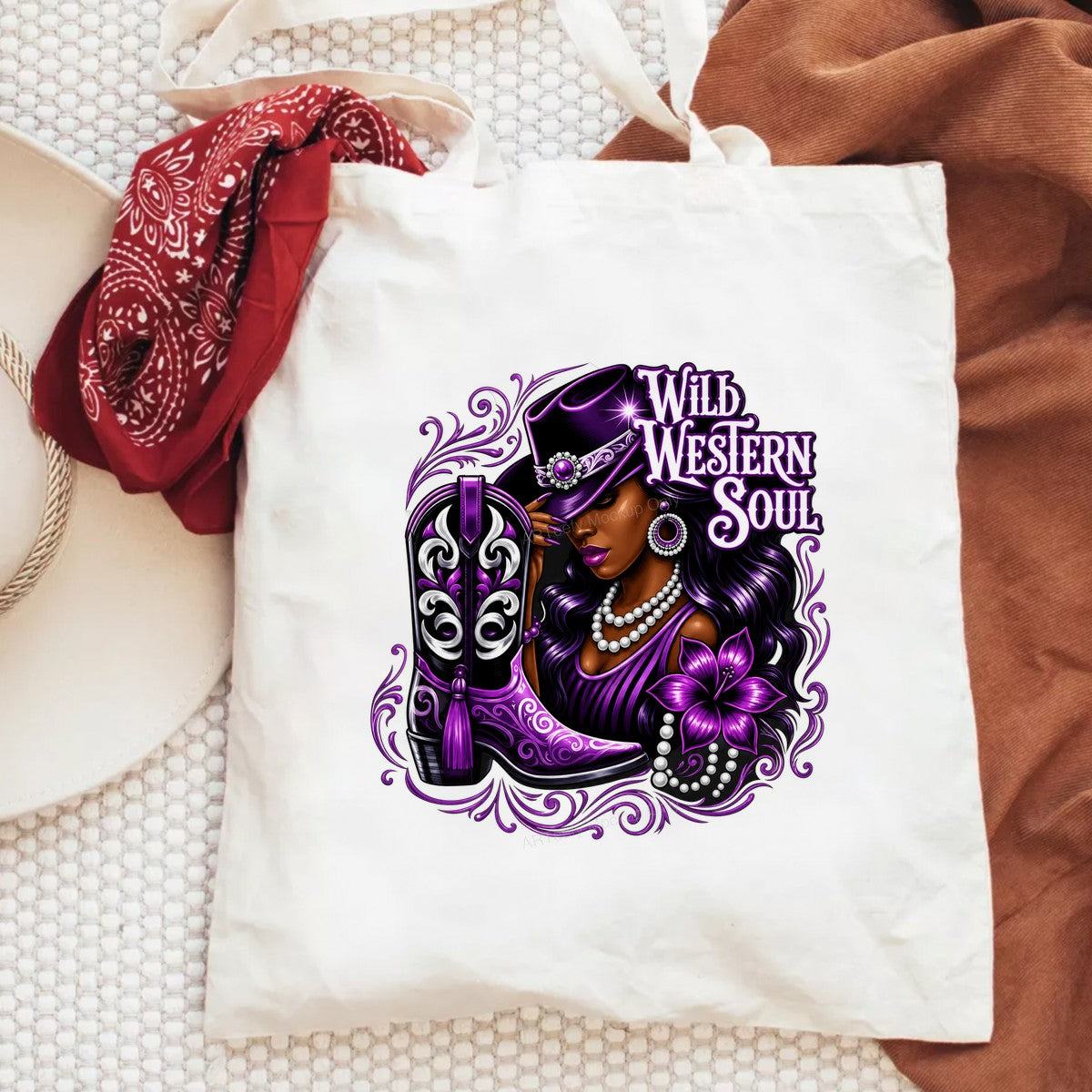 Western Heat Transfer Wild Western Soul Cowgirl with Purple Boot Graphic for T Shirts Hoodies and Tote Bags - 6