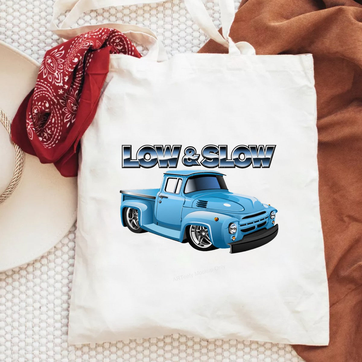 DTF Transfer Low & Slow Slammed Blue Pickup Truck Graphic for T Shirts Hoodies and Garage Apparel - 6