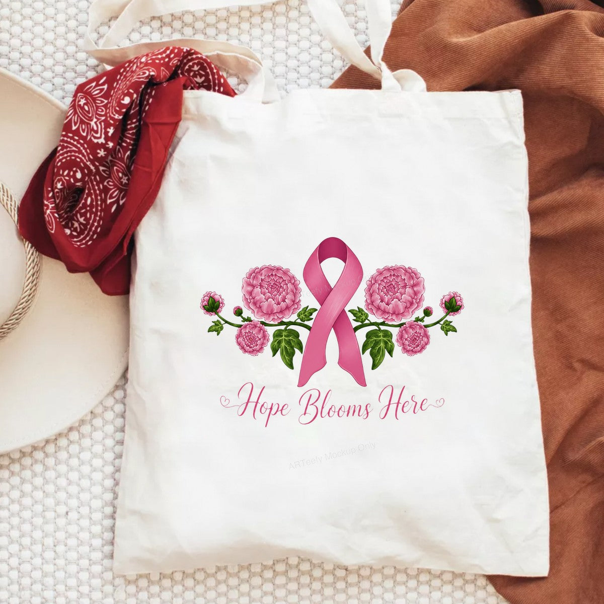 DTF Transfer Hope Blooms Here Pink Ribbon Floral Graphic for T Shirts Hoodies and Tote Bags - 6