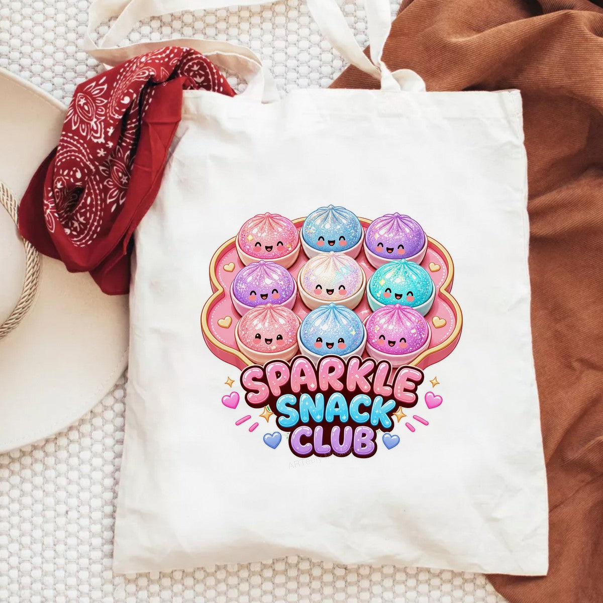Funny Graphic Transfer Sparkle Snack Club Glitter Dumpling Characters Design for T Shirts Hoodies and Tote Bags - 6