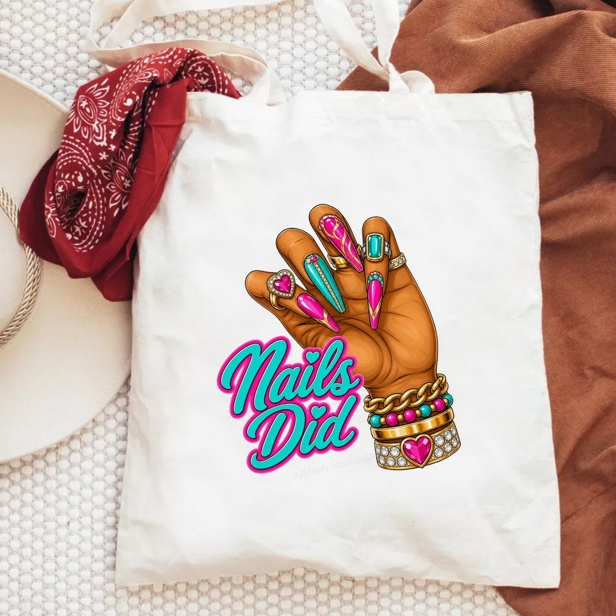 DTF Heat Transfer Nails Did Manicure Hand with Rings Graphic for T Shirts Hoodies and Salon Apparel - 6