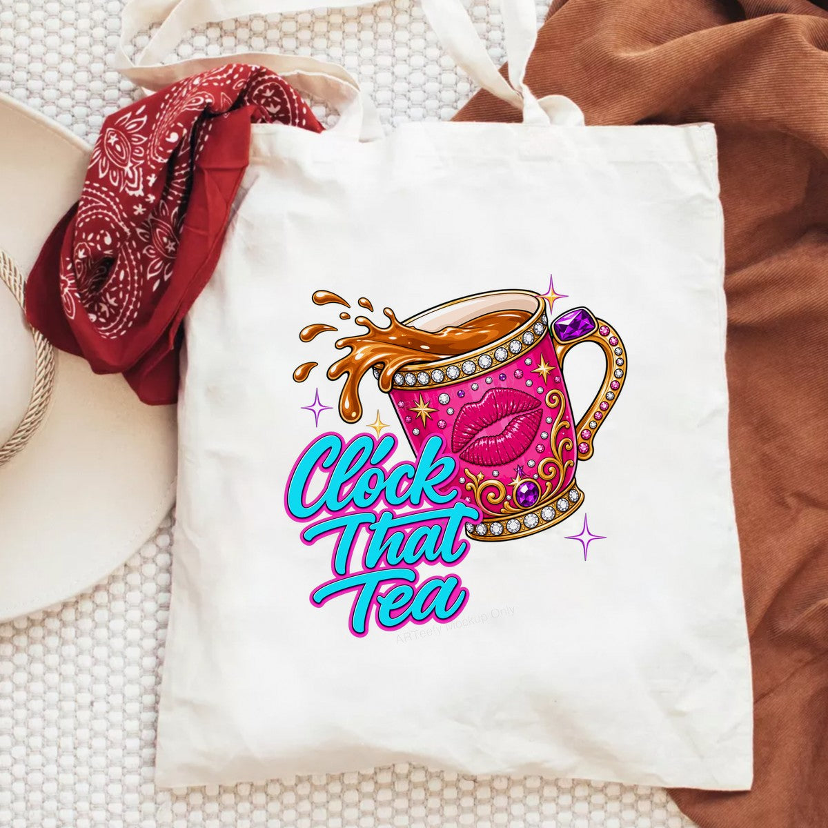 Funny Graphic Transfer Clock That Tea Pink Glam Mug with Lips Design for T Shirts Hoodies and Tote Bags - 6