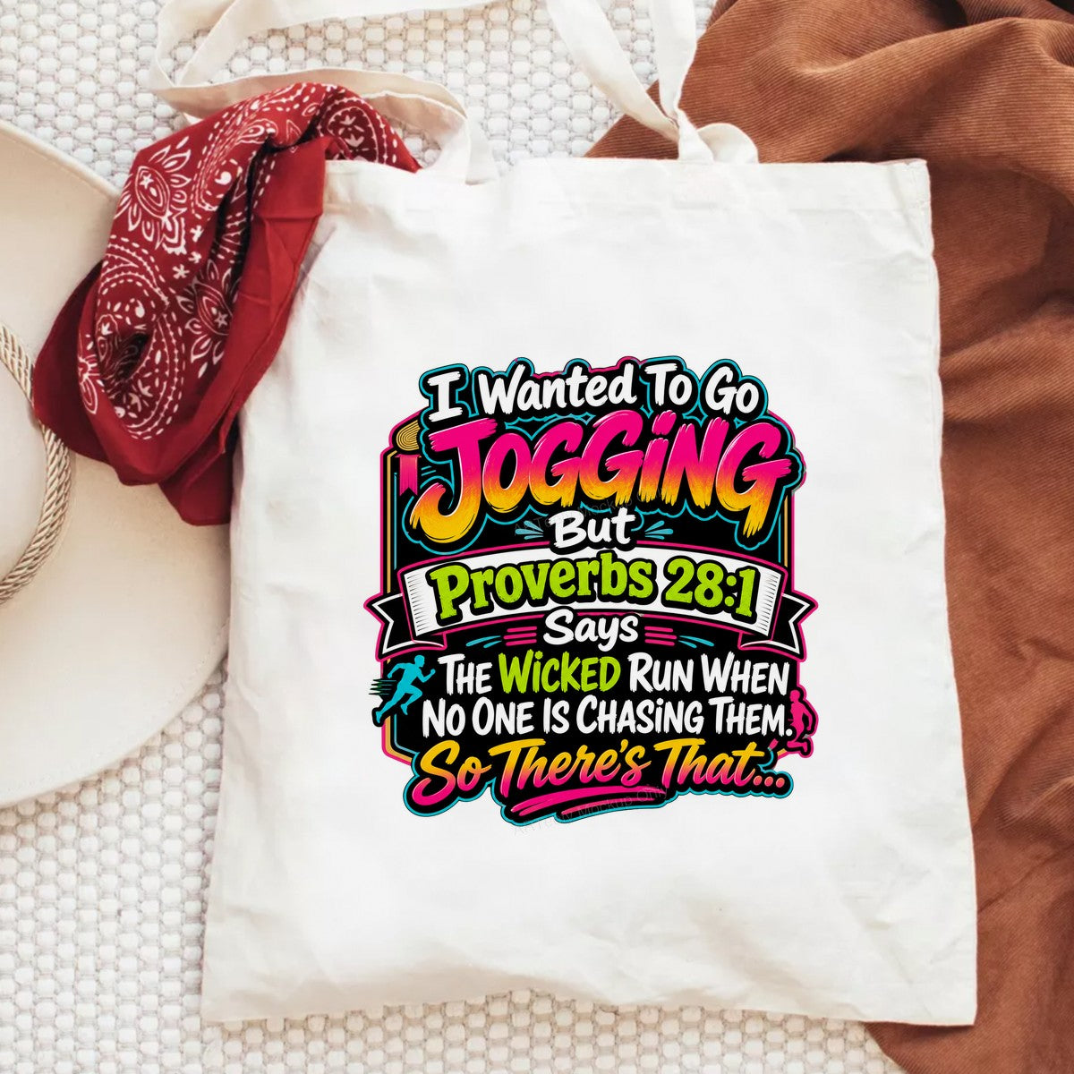 Funny Graphic Transfer I Wanted To Go Jogging Proverbs 28:1 Neon Quote Design for T Shirts Hoodies and Casual Wear - 6