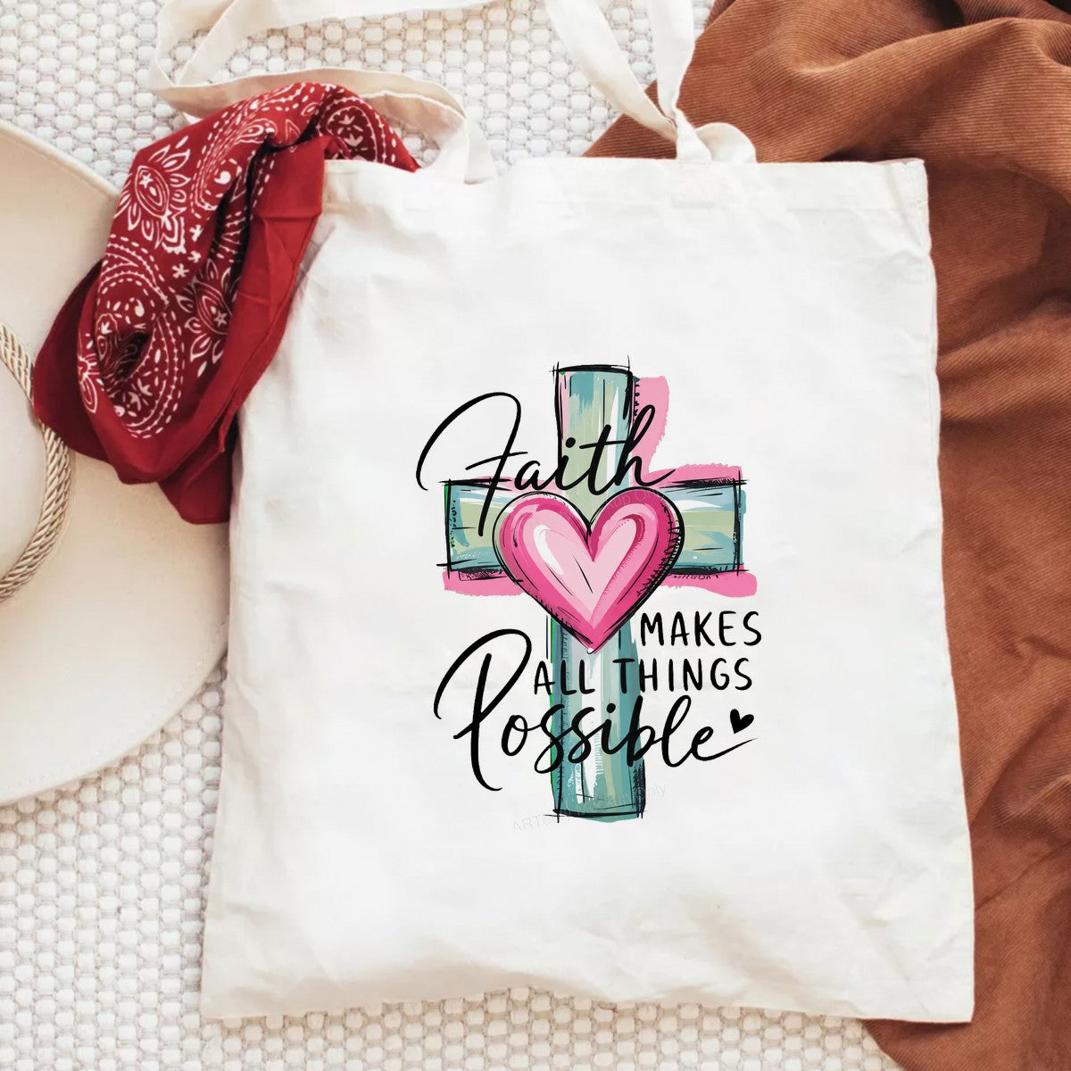 Christian Heat Transfer Faith Makes All Things Possible Heart Cross Graphic for T Shirts Hoodies and Tote Bags - 6