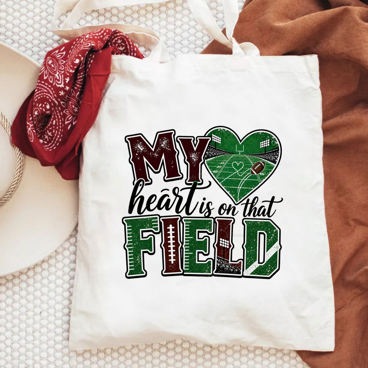 DTF Heat Transfer My Heart Is On That Field Football Heart Stadium Graphic for T Shirts Hoodies and Game Day Apparel - 6