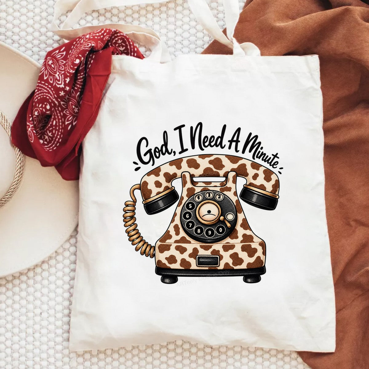 Christian Heat Transfer “God I Need A Minute” Cow Print Retro Phone Graphic for T Shirts Hoodies and Tote Bags - 6