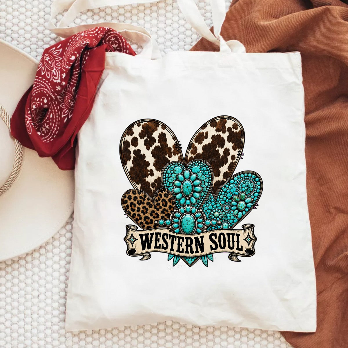 Western Heat Transfer Western Soul Turquoise Concho and Cow Print Hearts Graphic for T Shirts Hoodies and Tote Bags - 6