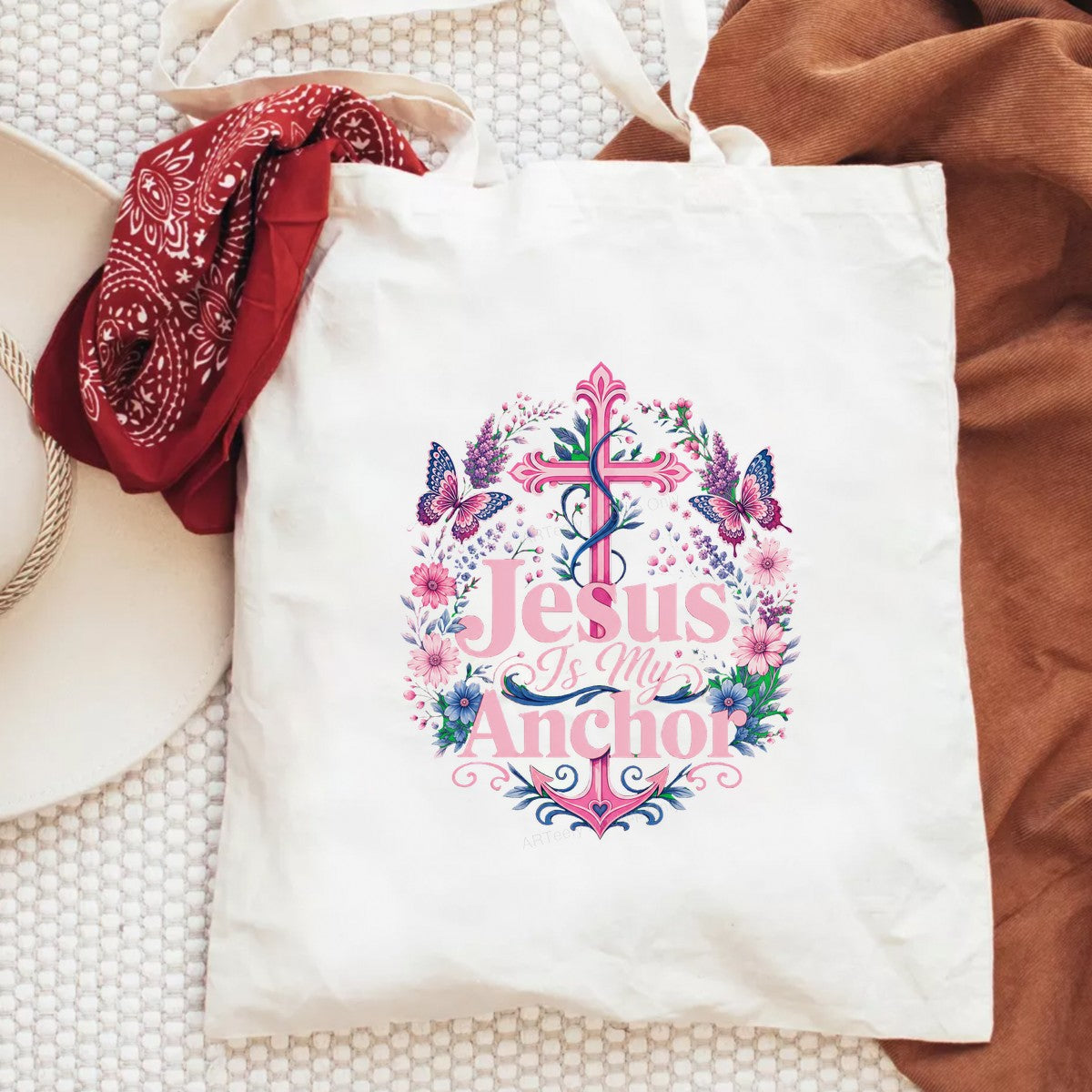 Christian Heat Transfer Jesus Is My Anchor Floral Cross and Butterfly Graphic for T Shirts Hoodies and Tote Bags - 6