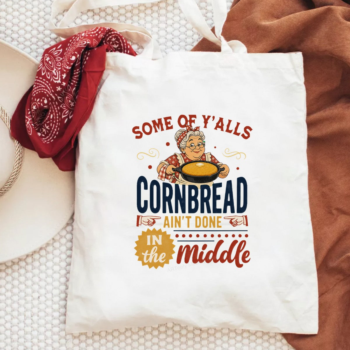 Funny Graphic Transfer Southern Grandma Cornbread Ain’t Done In The Middle Retro Illustration for T Shirts Hoodies and Gifts - 6