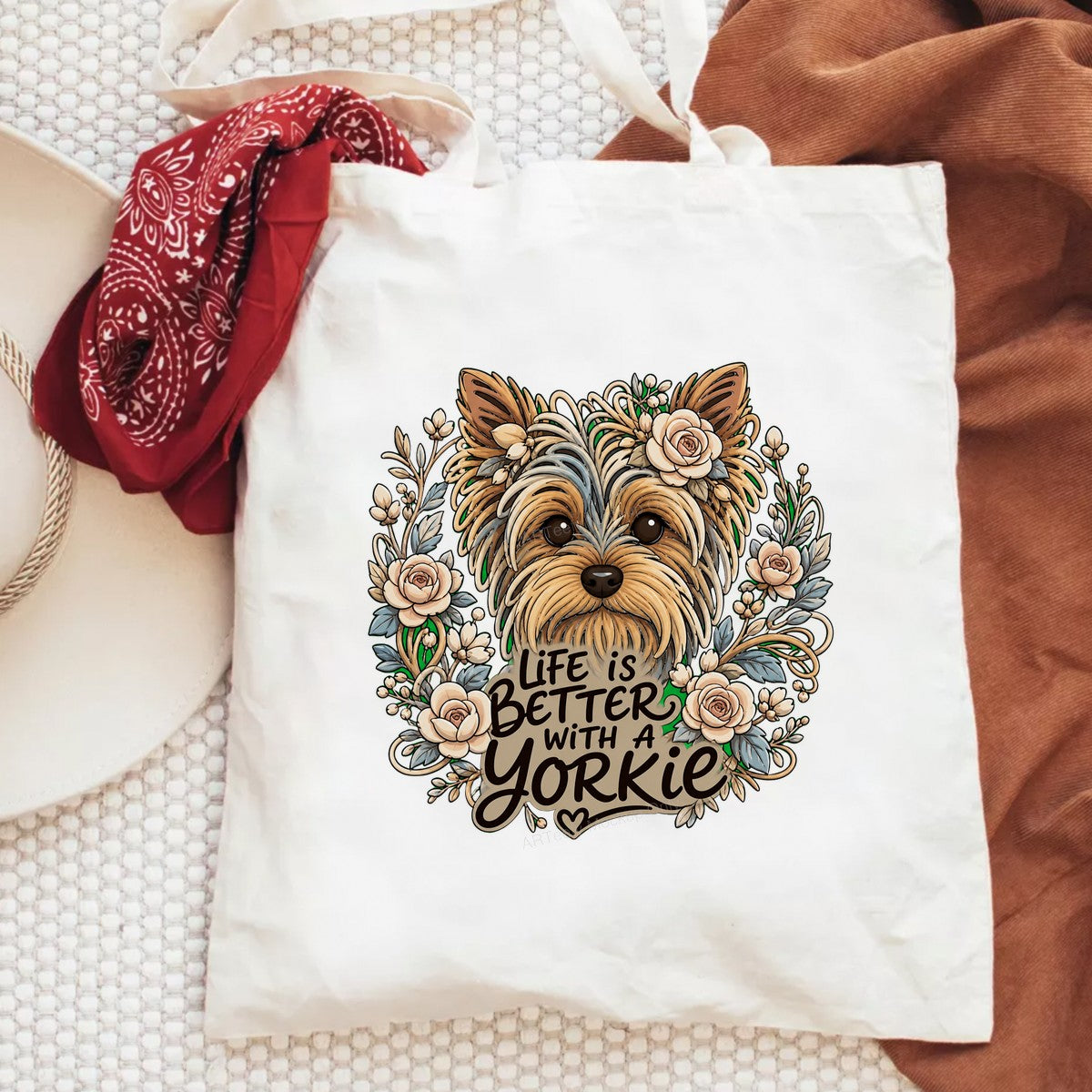 DTF Heat Transfer Life Is Better With a Yorkie Floral Dog Graphic for T Shirts Hoodies and Tote Bags - 6