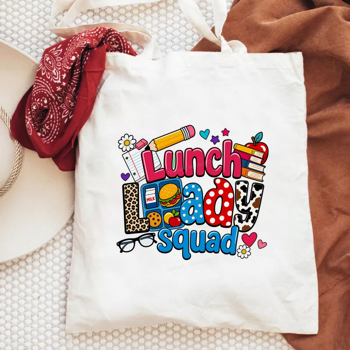 DTF Transfer Lunch Lady Squad Colorful Leopard and Polka Dot School Graphic for T Shirts Hoodies and Teacher Gifts - 6