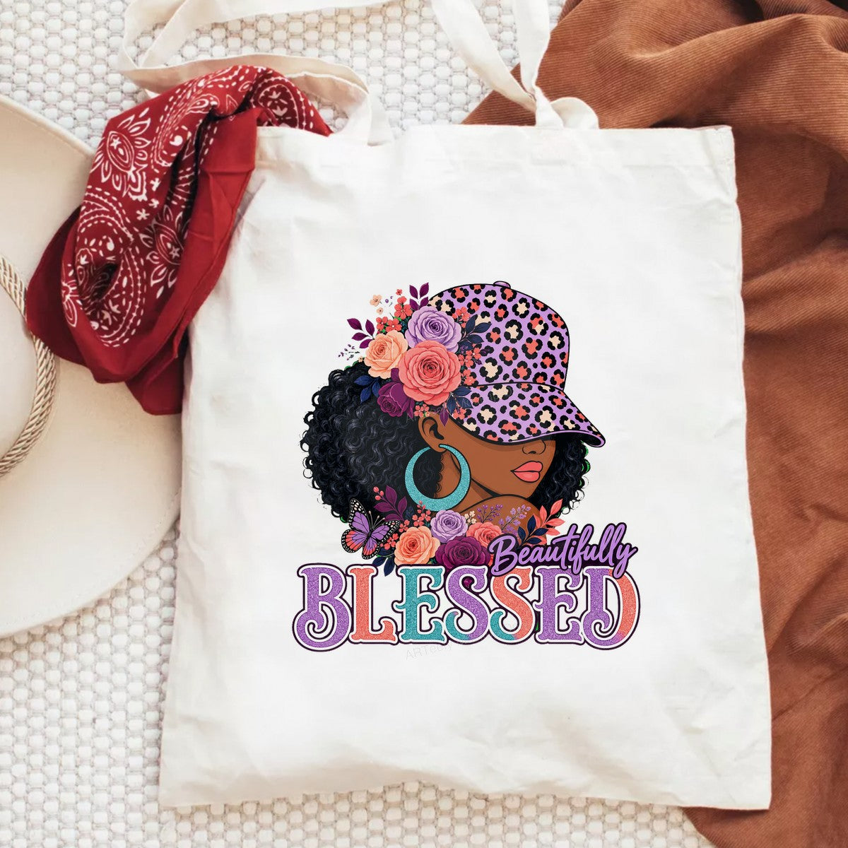 DTF Heat Transfer Beautifully Blessed Black Woman Leopard Hat Floral Graphic for T Shirts Hoodies and Tote Bags - 6