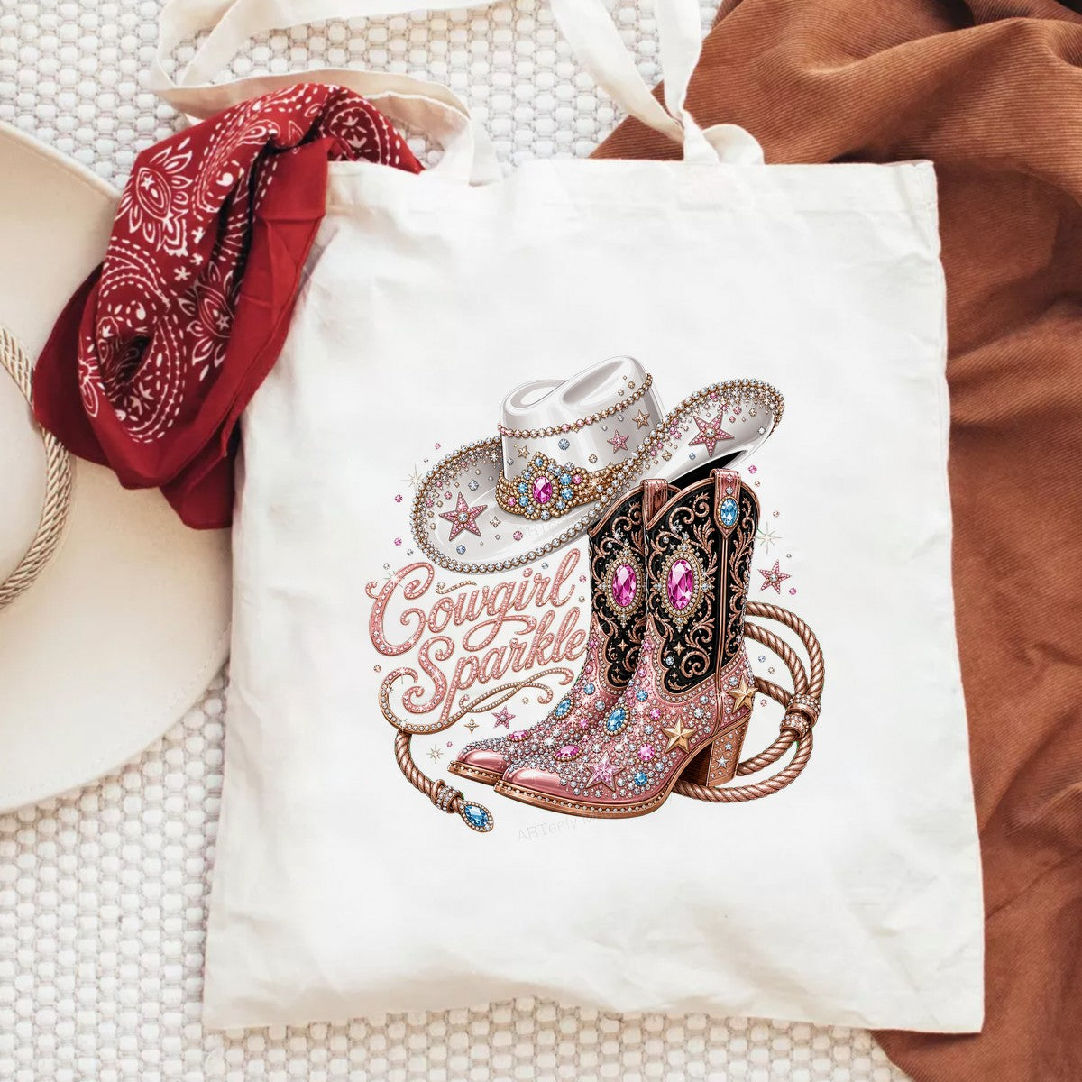Western Heat Transfer Cowgirl Sparkle Rhinestone Boots and Hat Graphic for T Shirts Hoodies and Tote Bags - 6