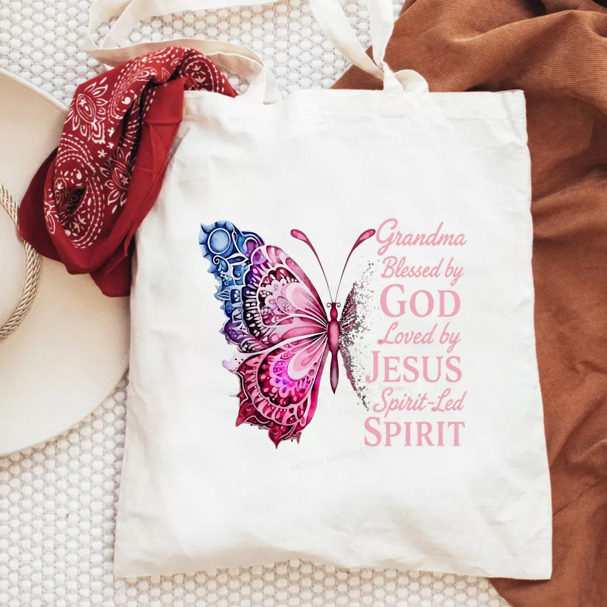 Christian Heat Transfer Grandma Blessed by God Loved by Jesus Butterfly Graphic for T Shirts Hoodies and Gifts - 6