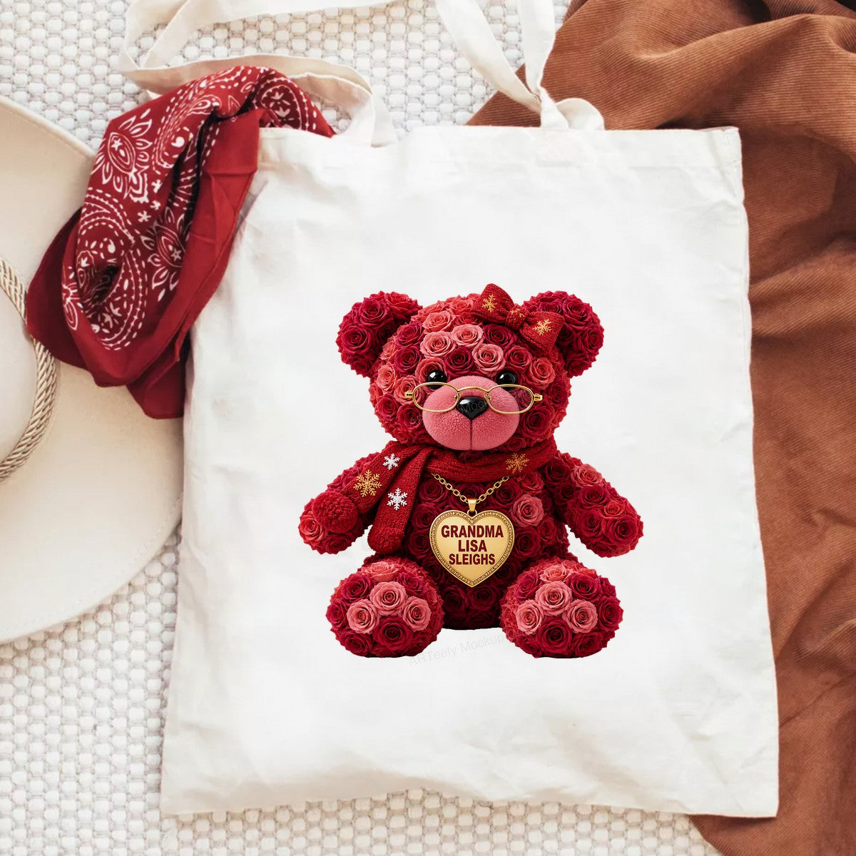 DTF Heat Transfer Grandma Christmas Rose Teddy Bear Graphic for T Shirts Hoodies and Gifts - 6