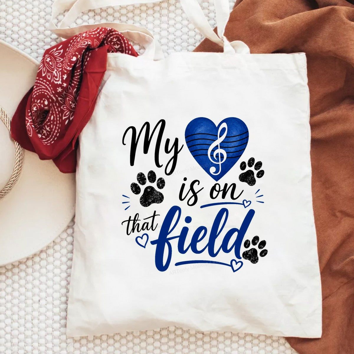 DTF Transfer My Heart Is On That Field Blue Heart Paw Print Music Note Graphic for T Shirts Hoodies and Game Day Apparel - 6